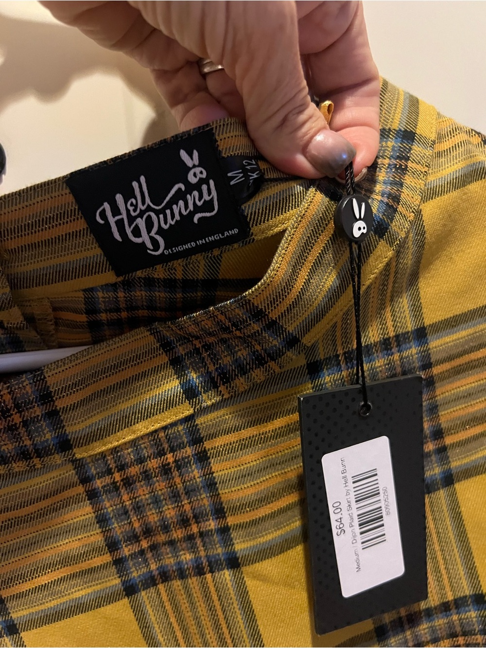 Hell Bunny Mustard Yellow and Black Plaid Button-Down Skirt